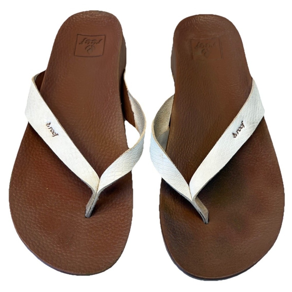 Reef Cushion Court Sandals Women's Size 8 White Cloud Flip Flops Arch Support